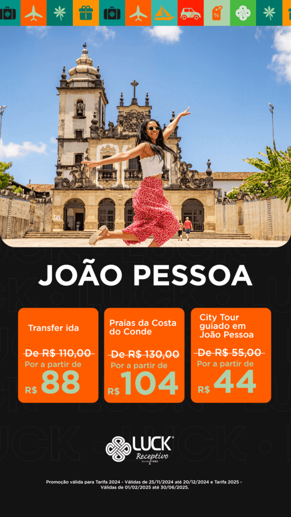 Banner da Luck com pacotes turísticos sobre o que fazer em João Pessoa.